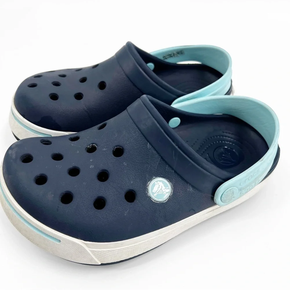 ✅‎ Crocs Kids' Crocband II Clog Navy Blue, Sky Blue and White Shoe 3 WATERPROOF